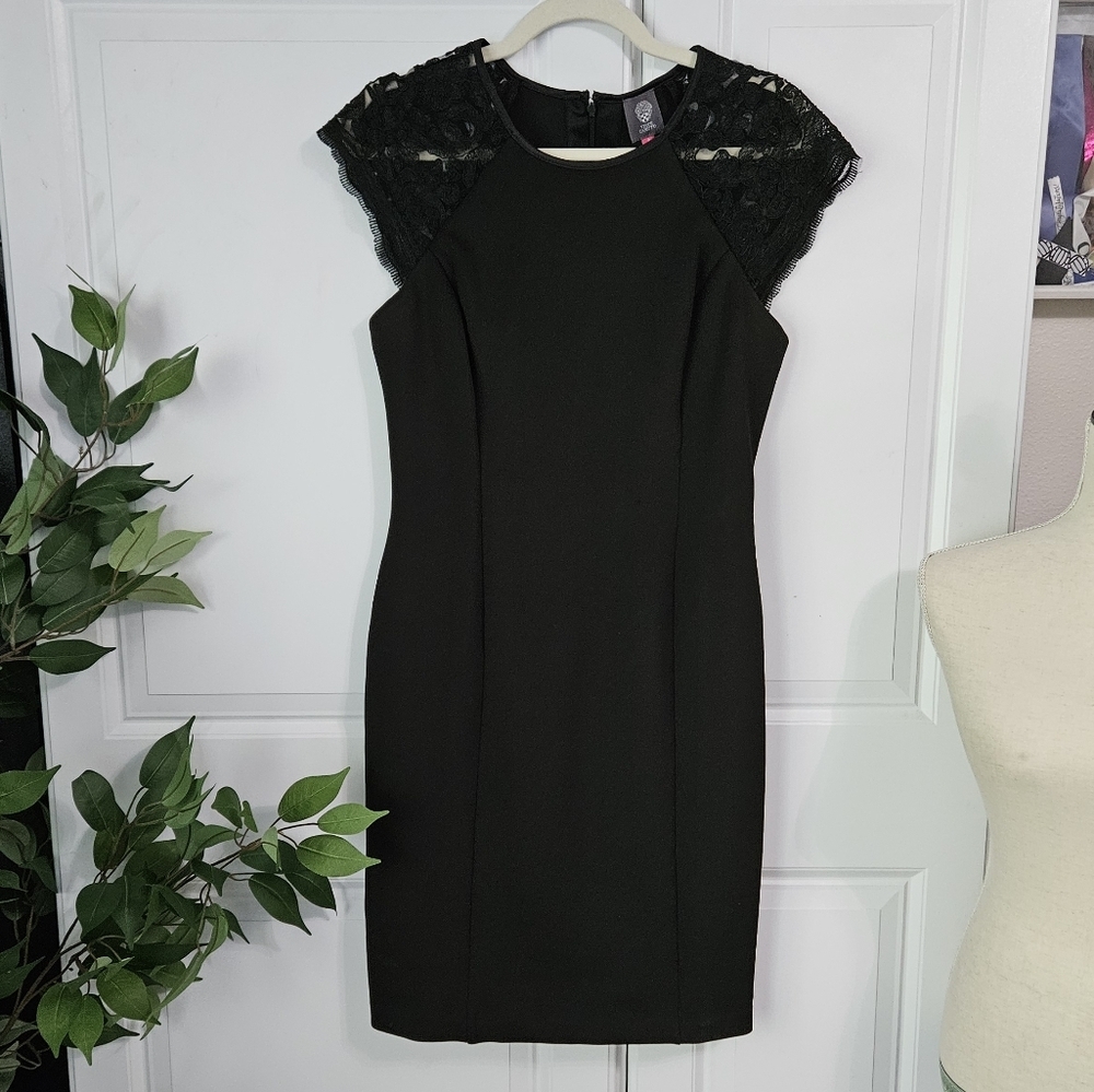 Vince Camuto Black Lace Cap Sleeve Mini Dress